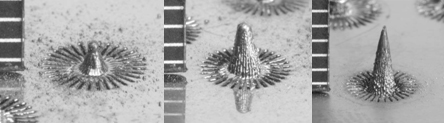  Figure 8. Typical conical shaped features produced in a) and b) Inconel 718, and c) Tt-6Al-4V. Scales in mm