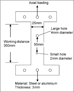 Fig.3. Geometry of the test samples. Residual stresses equal to the uniaxial stress applied by axial extension and unloading