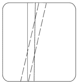 Fig.5. Schematic example of the two weld beads deposited, indicating divergent welds in order to ensure that the overlap of the beads was optimised at a certain location in the plate