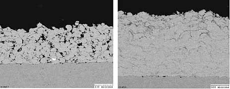 Fig. 8. Diamond Jet hybrid - low oxygen content coating (left), high oxygen content coating (right) 