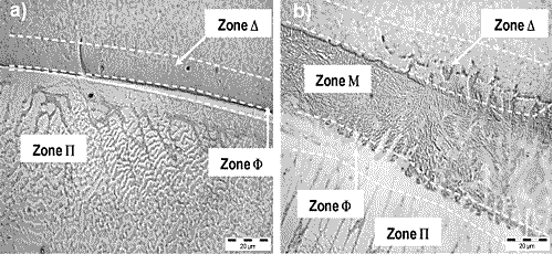 Fig.1. Micrographs of the dissimilar interface