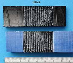 Fig.5. Fracture surface of ISO peel decohesion test specimen showing fully ductile failure through the plane of the heating wires