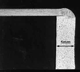 Fig.12. Microsections of laser welded Fe-Ni-Co packages for profile assessment: a) acceptable weld, 1.3kW, 50mm/sec