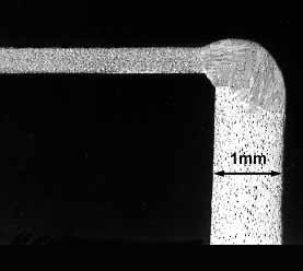 c) excessive penetration, 1.5kW, 40mm/sec