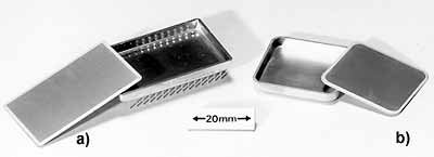 Fig.5. Solid sidewall packages used during resistance seam sealing trials: 5a) 30-pin DIL 5b) 20-pin dummy package