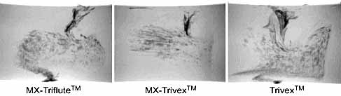 Fig.4. X-ray images of copper placed in the welds (transverse cross-sections)