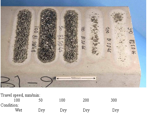 Fig.6. Bassalt aggregate. Laser passes at 4000W using a 43mm diameter spot size