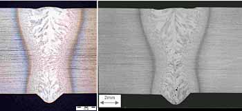 Fig.9. Bead on plate (left) and butt (right) welds made at 6.7kW and 1.0m/min in the 9.3mm thick material