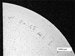 Fig.4. Liquation cracking at the HAZ between deposit and parent material