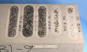 Figure 3. Basalt aggregate. Laser passes at 4000W using a 43mm diameter spot size 