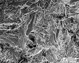 Fig.4. Brittle fracture surface in superduplex weld metal close to fusion line of sample GMAW3