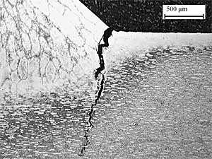 Fig.9. Crack at 12 o'clock position in girth-welded pipe GW1