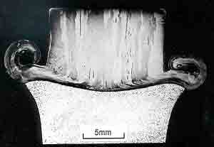 Fig. 11. Macrosection of friction weld between coarse grained Fe 3Al-ODS alloy and Haynes 230