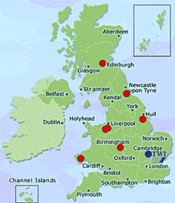 Fig.1. Map of the UK showing the location of TWI, and of the industrial companies involved in the consultation exercise