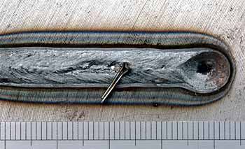 Fig.4. Thermocouple tip securely embedded in the weld shown in Fig.3