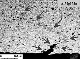 Fig.15. Cross-section of 5454 FSW specimen with crack after tensile test along kissing bond[156]