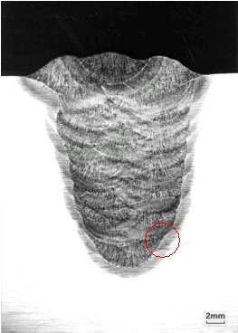 Fig.5a) HAZ crack in W 1-14 (low hydrogen, high restraint, 350 MPa C-Mn steel)