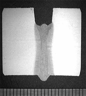 Fig.7. A macrograph of a section of weld in X60 carried out in the flat (1G) position