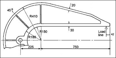 Fig. 2. Steel C-frame, principal dimensions