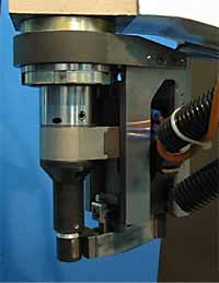 Fig. 6. Nose assembly and rivet feed mechanism on the prototype composite gun.