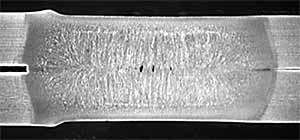 Fig.4. Spot weld in 2mm DP800 showing variation in notch profile at the edge of the nugget
