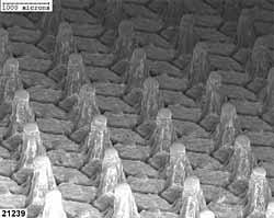 Fig. 2. Electron beam manipulation of metal surfaces 2a) surface texturing