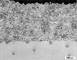 Fig.1a. 316L coating prepared using the TG system and propylene fuel (TG-316)