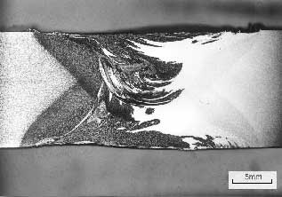 Fig.25. Transverse section of dissimilar 12% chromium alloy steel/low carbon steel made in two passes [32] 