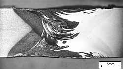 Fig.27. Transverse section of 12% chromium alloy steel to low carbon steel made in two passes [35]