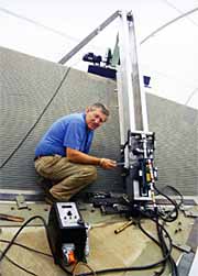 Fig.7. Portable FSW machine in the breathing mould of the Research Foundation Institute in Cairns, Australia