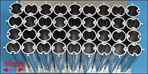 Fig.20. Male and female connections aluminium tubes with 30mm diameter and 2mm wall thickness in the core of TWI's Ex-Struct TM sandwich panels (Courtesy TWI)