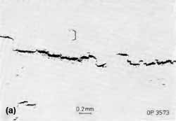  Fig.4. Cracking in transverse weld tensile NACE samples a) Parent material