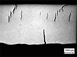 Fig.1 W11, conventional EB weld in 5mm MAR-M-002, longitudinally sectioned through weld centre line 