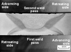 Fig.6. Macrosection of 12mm thick double sided 12% chromium alloy steel FSW joint