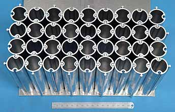 Fig.8. Male and female connections aluminium tubes with 30mm diameter and 2mm wall thickness in the core of TWI's Ex-Struct TM sandwich panels