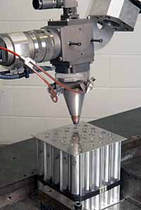 Fig.9. Laser spot welding of an aluminium Ex-Struct TM sandwich panel in TWI's laboratory