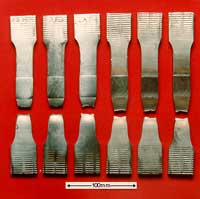 Fig.11. Cross-weld tensile test samples (3 off weld surfaces machined to uniform thickness before testing 3 off as welded)