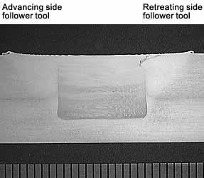 Fig.13. Macrosection of Tandem twin-stir TM lap weld in 6 mm thick 6082-T6 aluminium alloy 