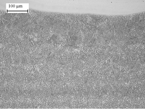 Detail of the heat affected zone showing a martensitic microstructure