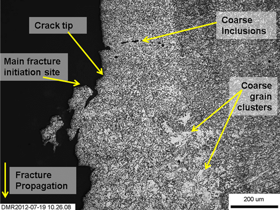 Figure 10. Specimen W02-45 fracture initiation site