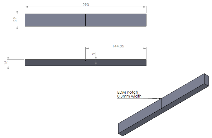 Figure 1 Dimensions and design of the fatigue test specimen.