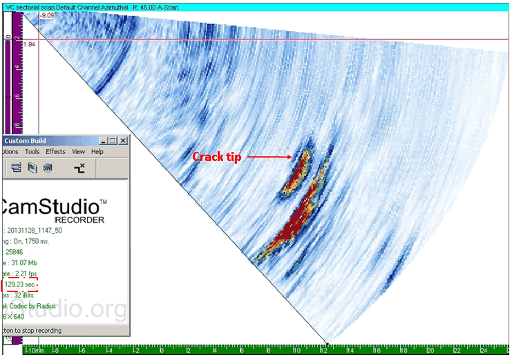 Figure 7 First clear indication of the presence of the tip of a fatigue crack.