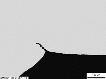 Figure 5a: An example of lack of fusion weld root feature from Weld BW03 after straining