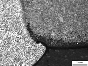 Figure 5b: An example of lack of fusion weld root feature from Weld BW03 after straining