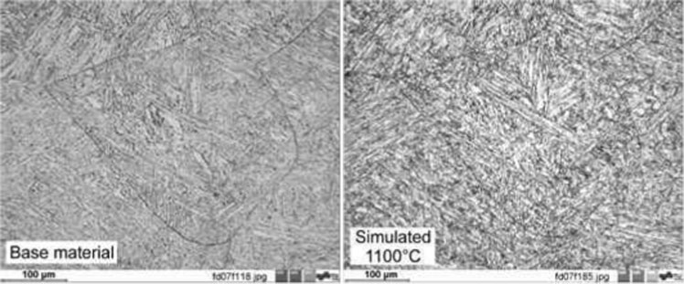 29 Microstructure in steel ‘NPM1’ before and after welding thermal cycle simulation showing that the location and orientation of features remain the same119