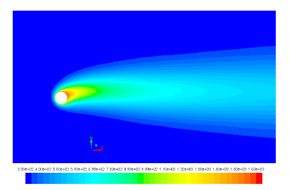 Figure 13: Contours of temperature (K) for Weld 2 using the linear viscosity expression.