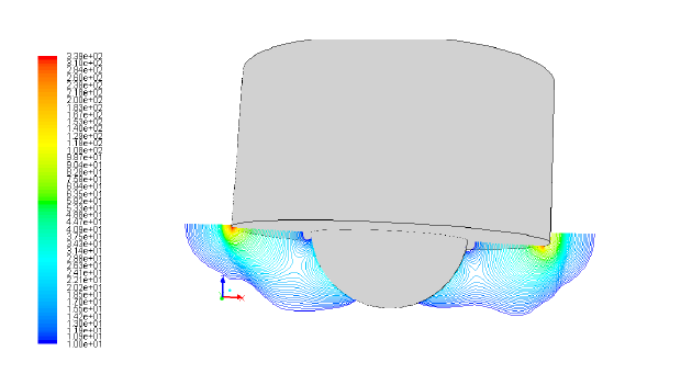 Figure 18: An isometric view showing contours of strain rate (s-1) for Weld 12.