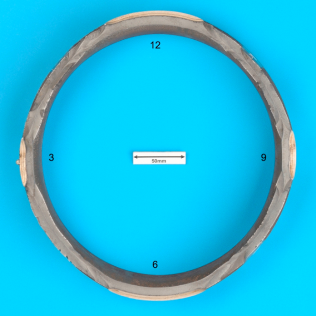 Fig.8 Fracture appearance of axial pipe straining test (Test TWI 2-1).