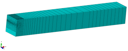 Fig.6. An example of the quarter-specimen mesh from one of the SENT specimen numerical models (crack case 2).