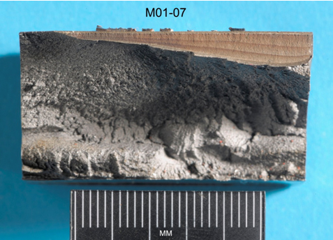 Fig 5. Fracture face from SENT specimen nominally notched to a/W of 0.1, showing a crack shape invalid to BS 7448 Part 4